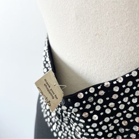 Vintage NEW Deadstock Cache Sequin Beaded Low Back Black Gown Dress Size 4 - Picture 11 of 12